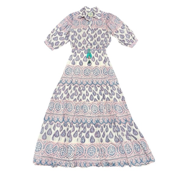 Bell by Alicia Bell Pink Blue Paisley Cotton and Silk Maxi Dress Small - Picture 4 of 12